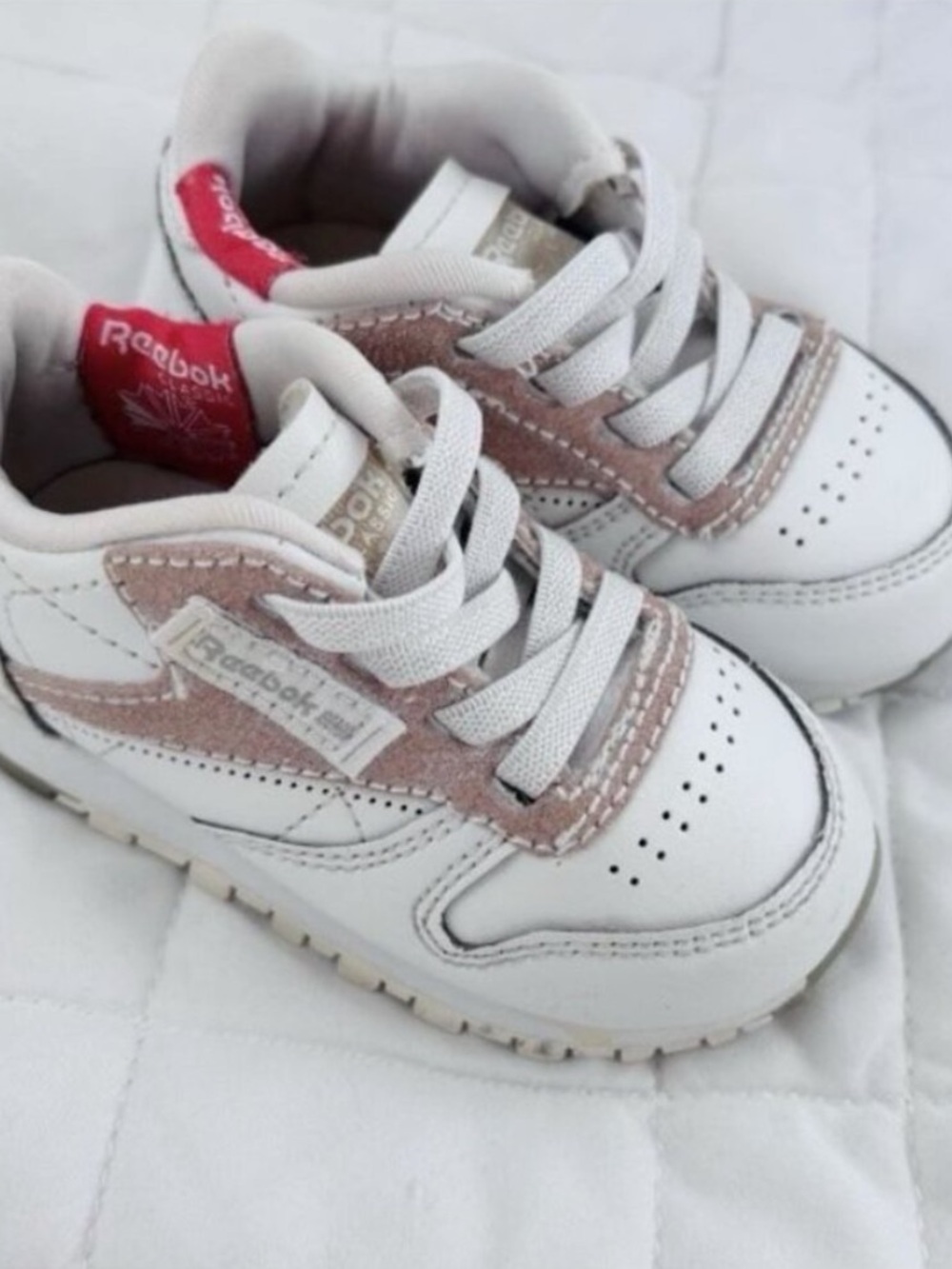 Reebok Classics Leather Trainers Baby Size 4 / 10cm White UK Sneakers Slip On